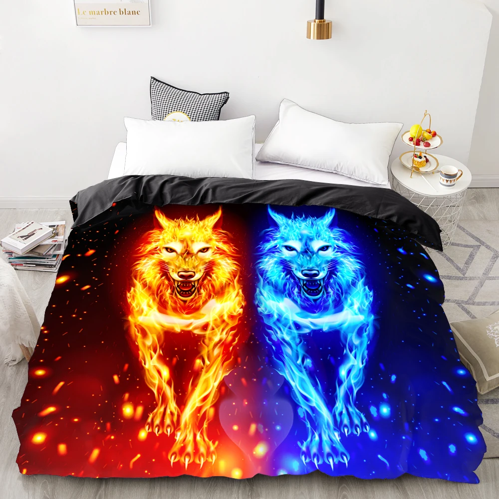 

3D Print Duvet Cover Custom Design,Comforter/Quilt/Blanket case Queen/King,Bedding 220x240,Bedclothes Animal fire wolf