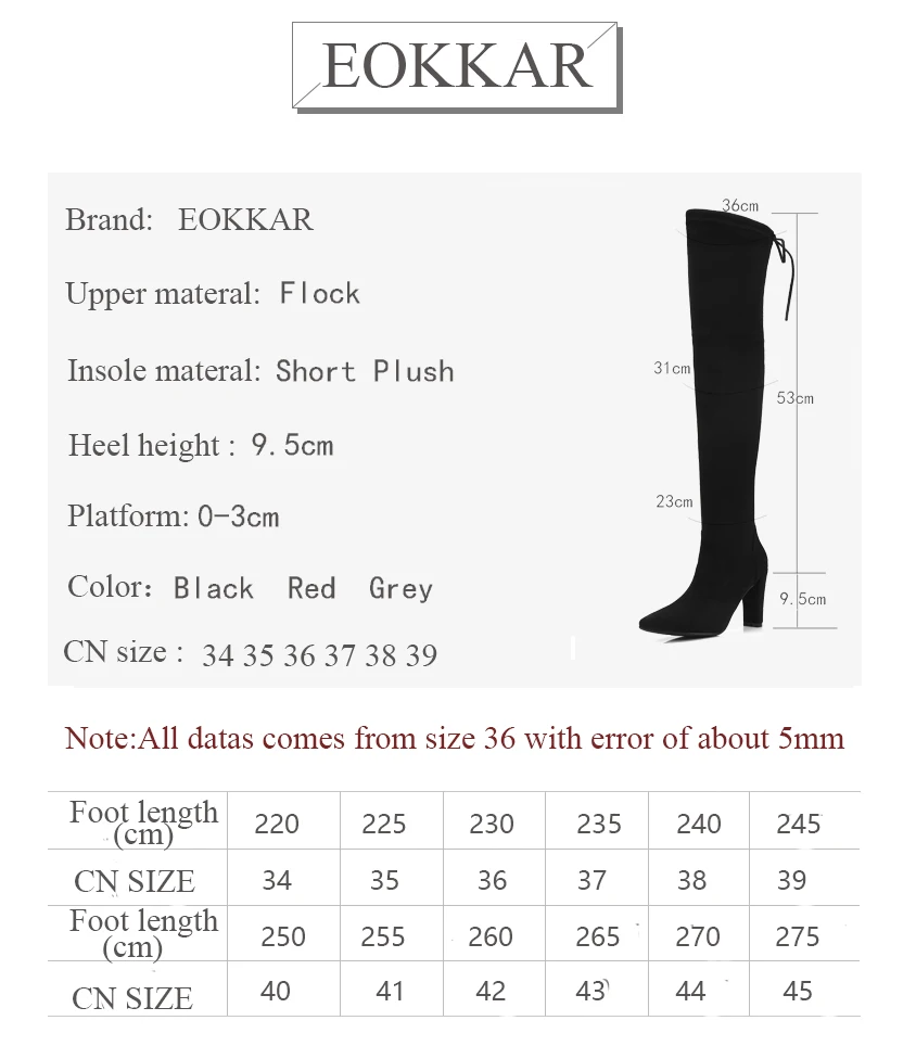 

Eokkar 2019 Women Over The Knee High Boots Flock Casual Women Shoes Women Boots Pointed Toe Square Heel Ladies Boots Size 34-43