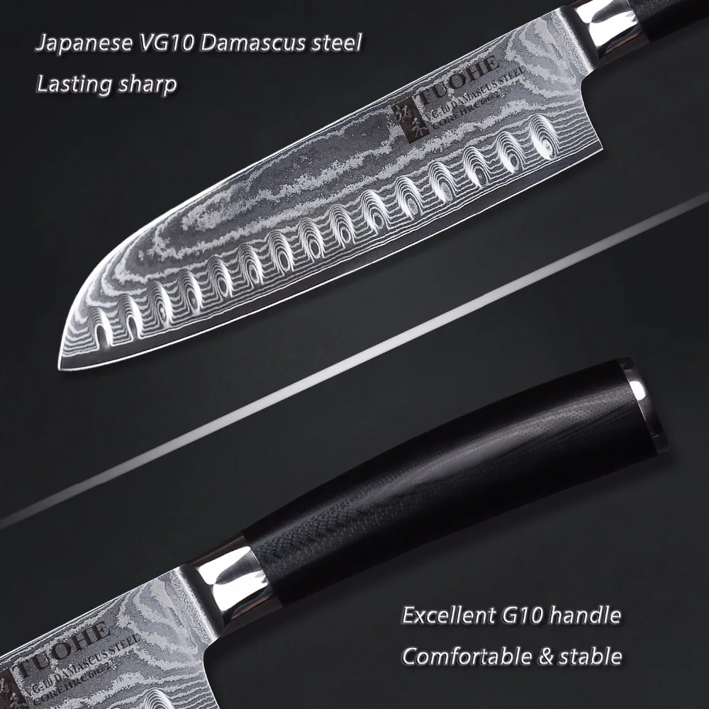 TUOHE 7 дюймовый японский нож шеф повара VG10 Damascus Stailess Стальные Кухонные ножи очень