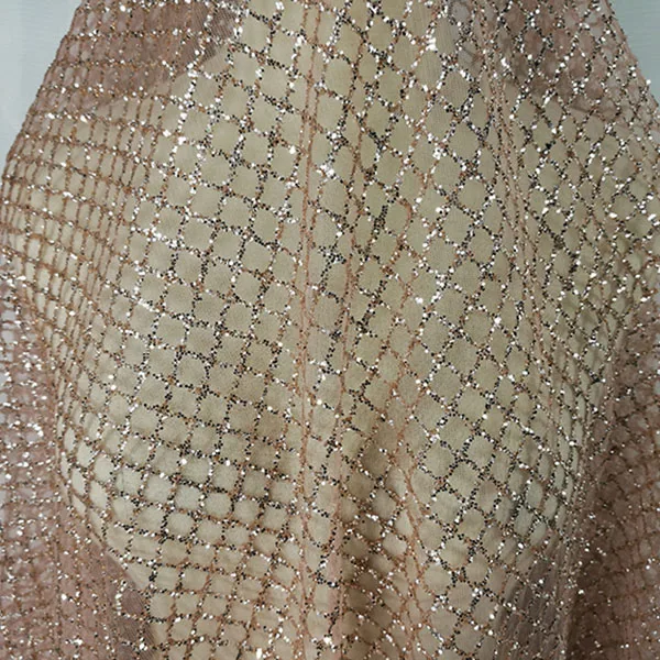 ZENGIA 90X130cm Золотая клетчатая блестящая ткань ажурная сетчатая пэчворк для