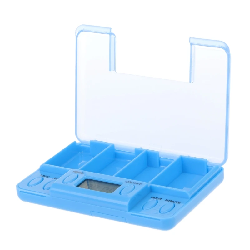Multi-Alarm 8 Times Timer 4 Grids Medicine Box Reminder Storage Pills Case