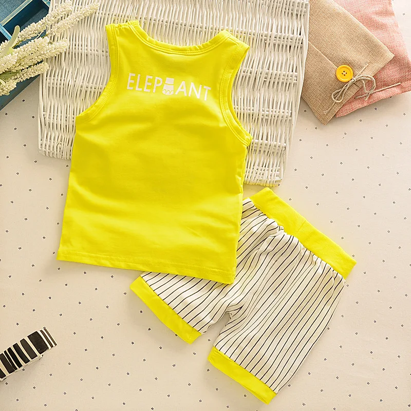 2 шт./компл. 2017 летний хлопковый Детский костюм с вышивкой слон жилет шорты