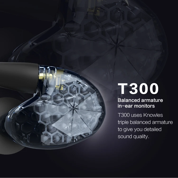 Наушники AUDIOSENSE T300 3 Knowles с сбалансированным арматурным драйвером, гибридные наушники-вкладыши, Hifi музыкальный монитор, студийные наушники с MMCX Detchable