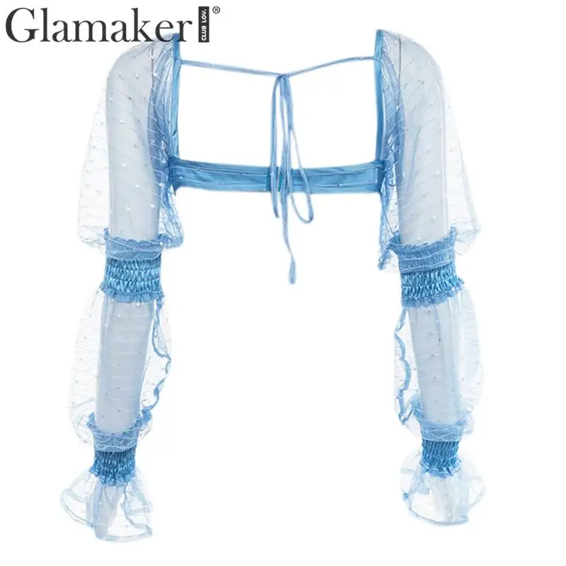 Glamaker, сетчатый прозрачный укороченный топ с квадратным воротником, женский сексуальный топ с открытой спиной и оборками, летняя повседневная женская уличная одежда, вечерние Клубные cami