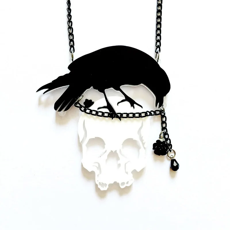 Гипербола черно белую ворона белый череп кулон ожерелье для женщин и мужчин