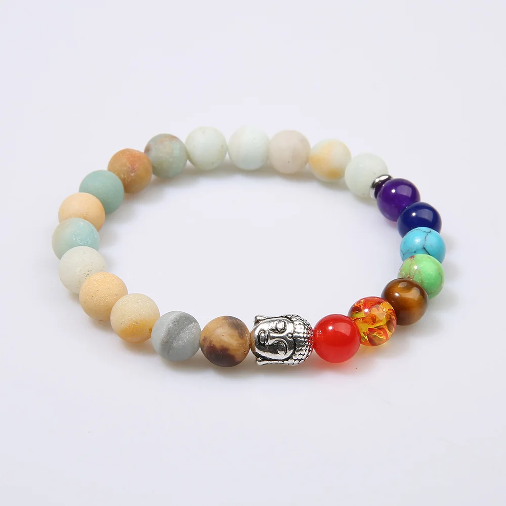 OAIITE 7 Chakra Strand Эластичный Браслет голова Будды молитва натуральный камень Йога