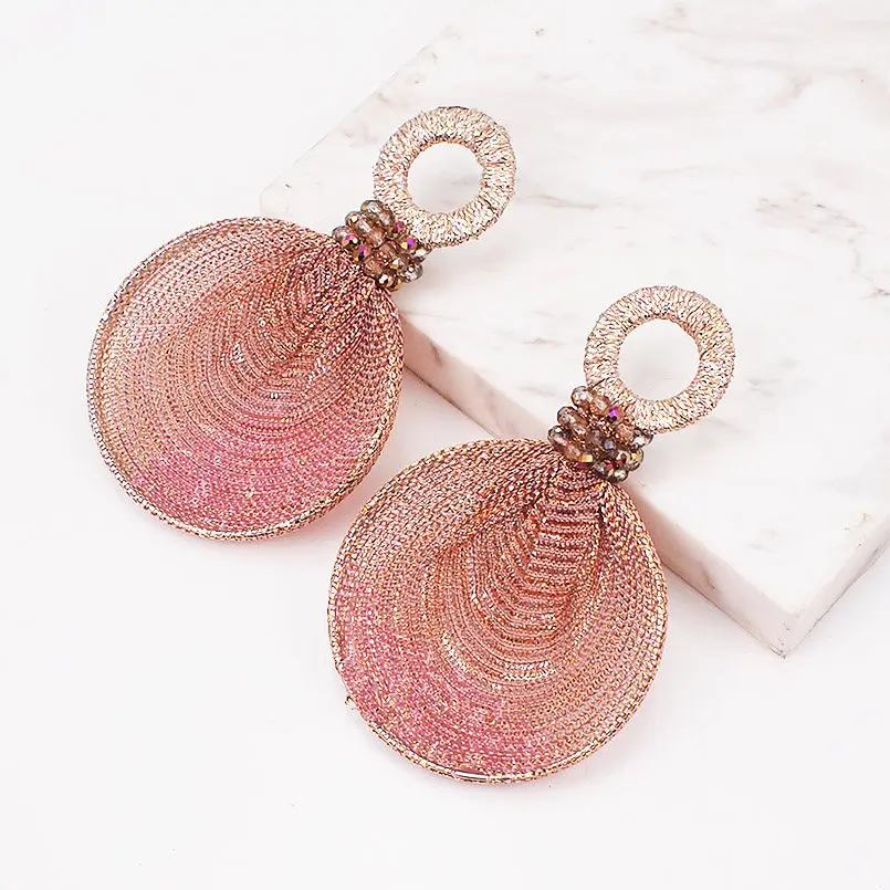 Pink Earrings MANILAI, богемные висячие серьги из смолы с бусинами, женские круглые элегантные массивные серьги с шелковой лентой, вечерние ювелирные изделия, 5 цветов - Окраска металла: Pink Earrings
