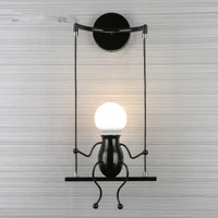 creative led wall mounted small man swing childrens room bedroom bedside aisle wall sconces little boy art decor wall lighting