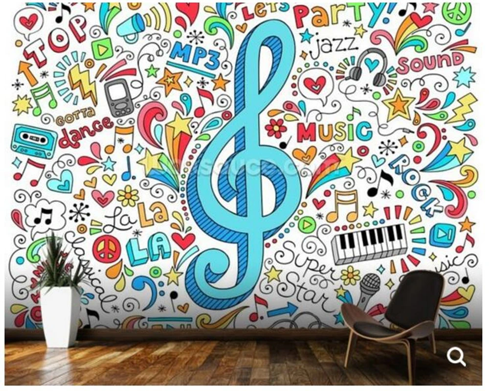 Custom baby wallpaper,Groovy Music Doodles cartoon murals for children's room sofa TV background, decorative wallpaper