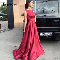 Simple Evening Dress 2019 Red Soft Satin Evening Gown Horse Hair Hem Jewel Neck Long Burgundy Prom Dress Robe De Soire