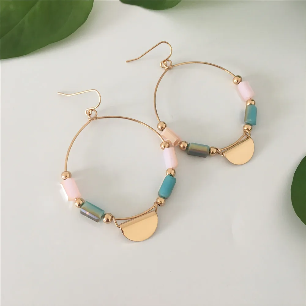 GIRLY GOLD COLOR PLATING PINK BLUE CUBIC BEAD DROP EARRINGS FOR WOMEN | Украшения и аксессуары