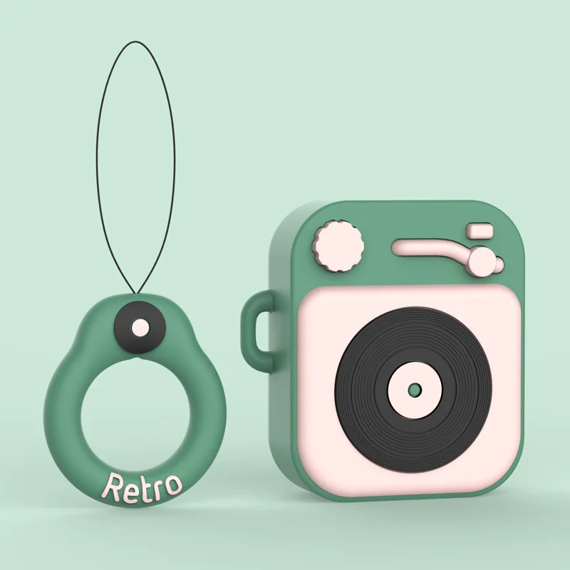 Мягкий чехол для Airpods 2 с ремешком милый ретро наушников изображением