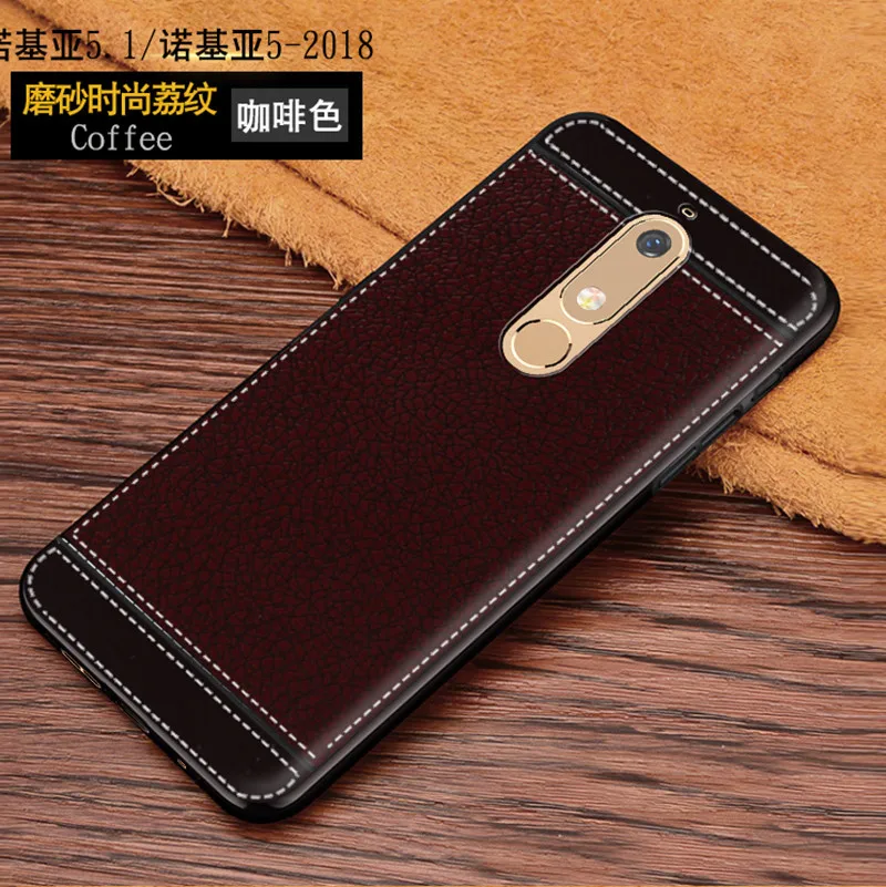 For Nokia 5 2018 Phone Case 5.1 Soft TPU Litchi Leather Pattern Silicone Cover TA 1075 TA-1075 Bumper | Мобильные телефоны и