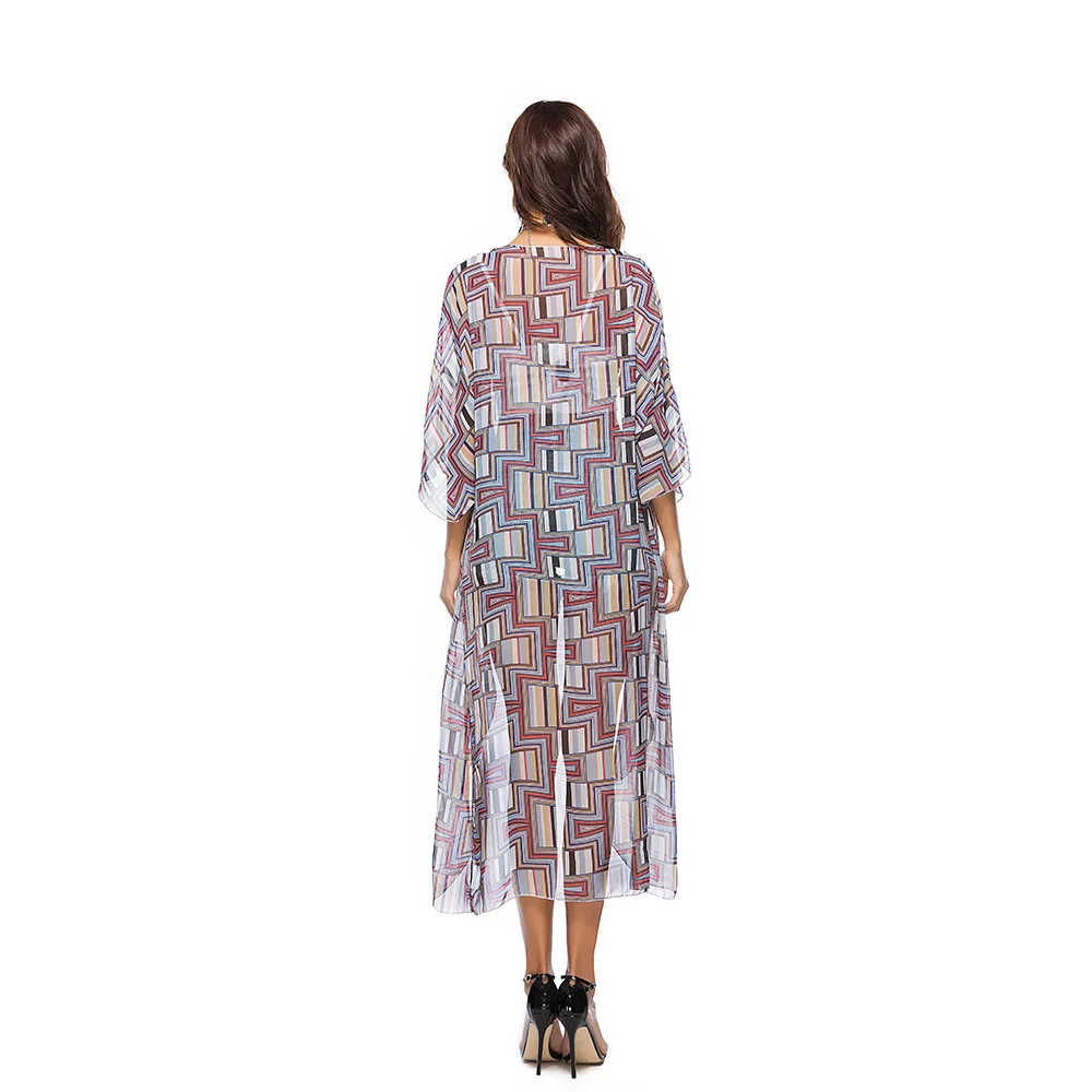 Для женщин Boho Chic Мода цветочный принт кимоно длинные богемный пляж Свободные