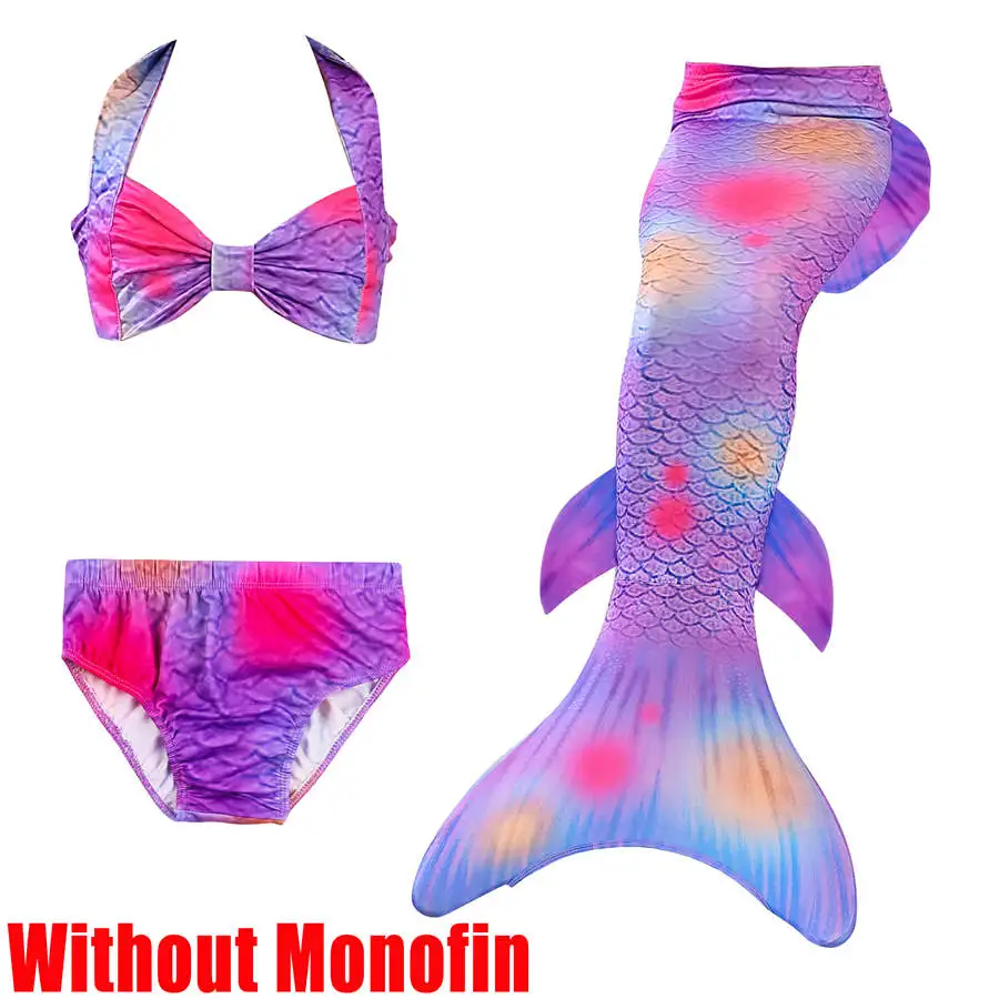 Without Monofin 8 5 шт./компл. для маленьких девочек с хвостом русалки с ребром Русалка купальник бикини ванный комплект Платье для косплея для девочек Флиппер Моноласты для плавания - Цвет: Without Monofin 8