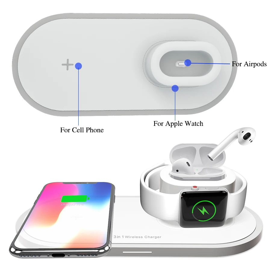 Беспроводное зарядное устройство 3 в 1 Qi для IPhone XR XS Max 8 Plus Apple Watch 2 4 AirPods быстрая