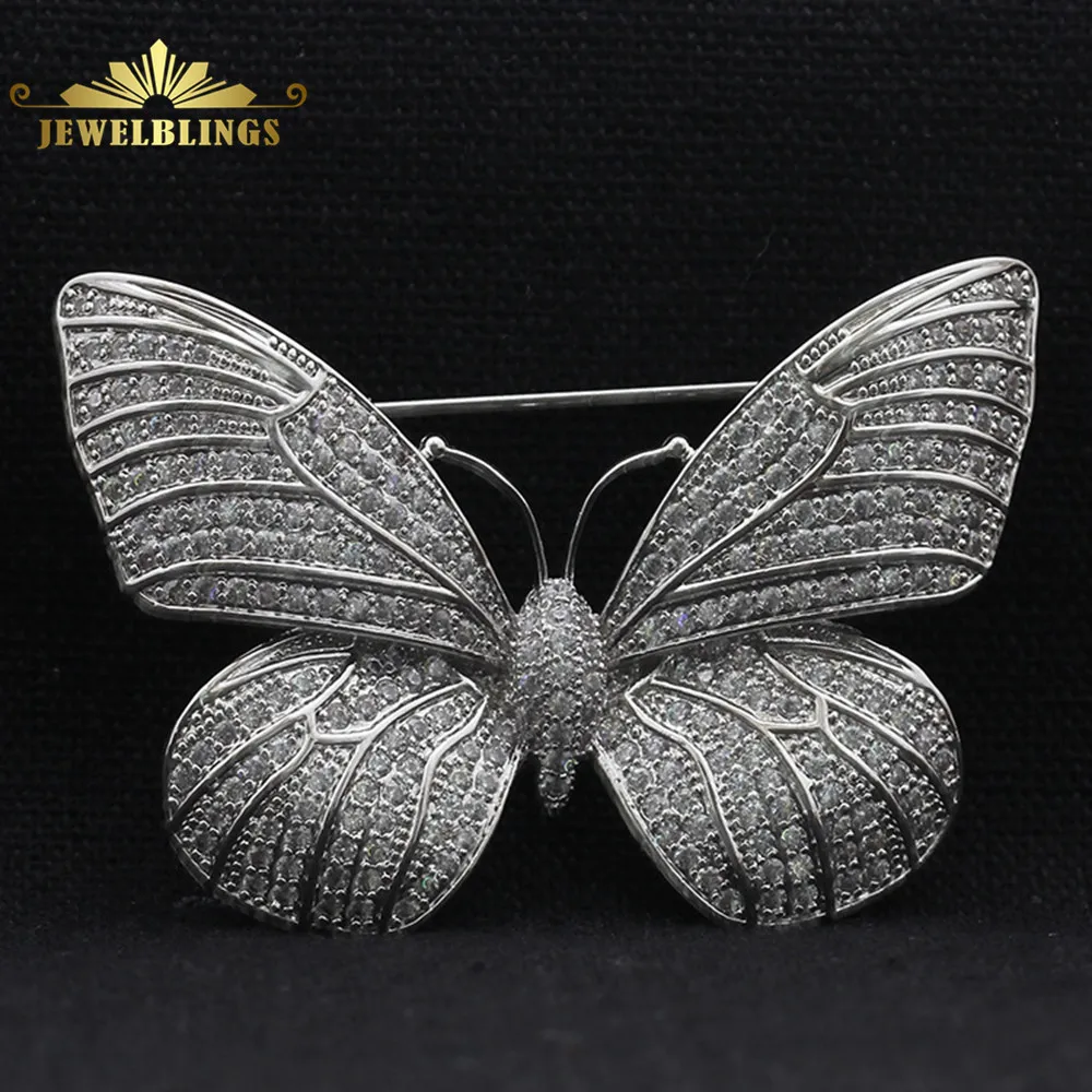 Сказочные Полный микро Паве CZ Бабочка Брошь Серебряный Тон Оловяшка Круглый