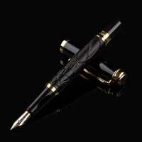 dragon clip ink pen black leather fountain pen grape embossed pattern metal medium nib signature writing pen for office business