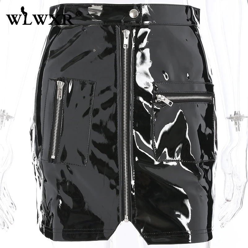 WLWXR искусственная кожа Pu юбки женские молнии карманы Розовый Черный Bodycon Высокая