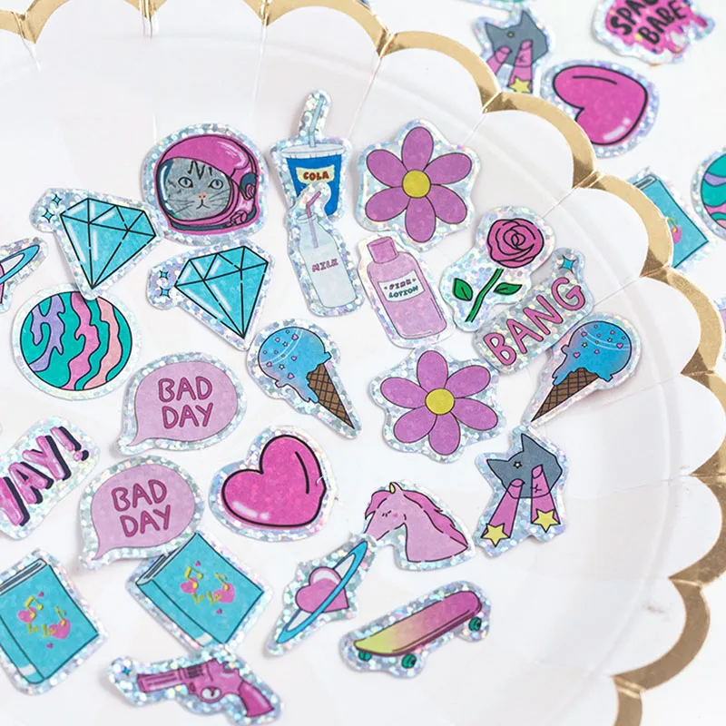 100pcs/pack Cute Cartoon Laser Paper Sticker DIY Papeleria Stationary Scrapbooking Dairy Photo Album Decorative Label Stickers | Канцтовары