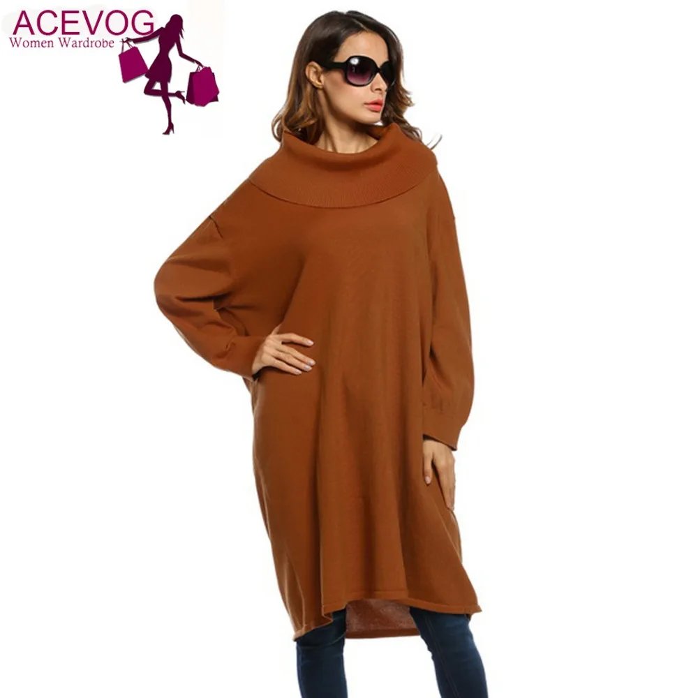 Женская водолазка с длинным рукавом ACEVOG однотонное свободное трикотажное платье