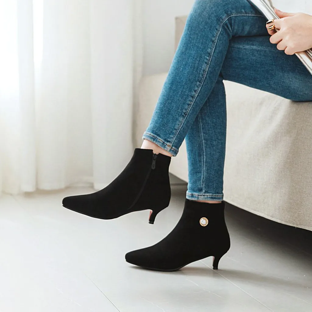 Women's Suede Boots Wild Kitten Heel Booties Side Zipper Bare Ladies Winter Women Shoes European Style Snow | Обувь