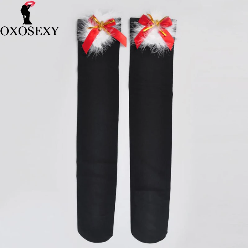 Черные Нейлоновые женские сексуальные чулки с красным бантом на Рождество выше