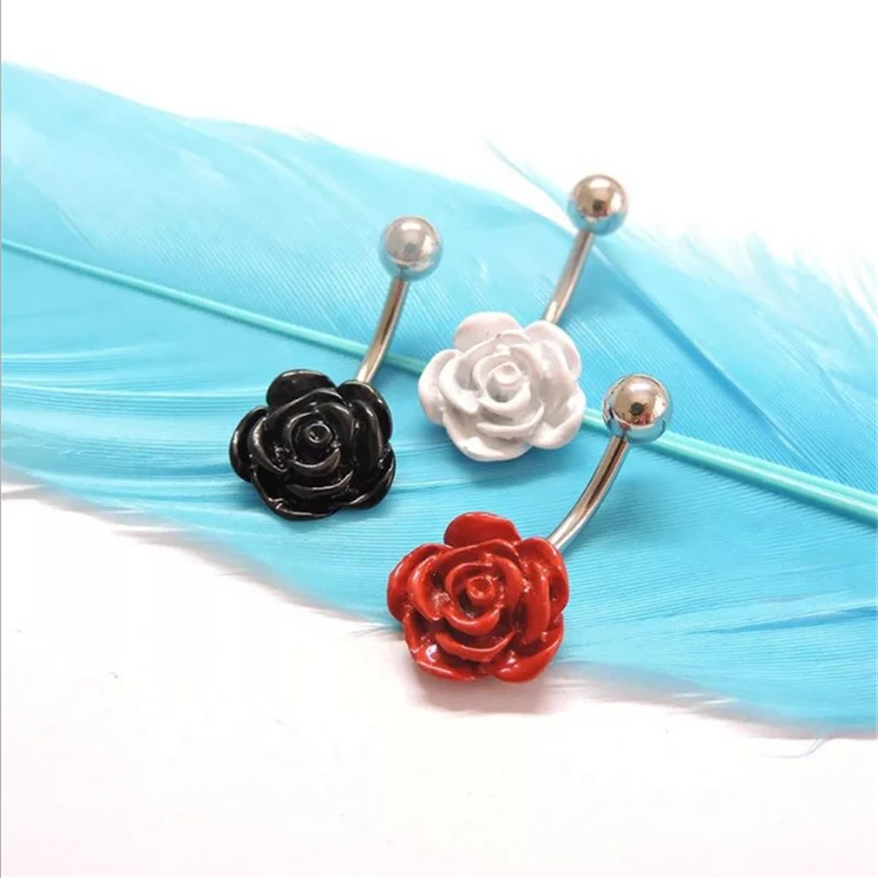 Retro New Style Surgical Steel Dangle Navel Rings Rose Flowers Bars Fashion Women Belly Button Ring Piercing Body Jewelry |