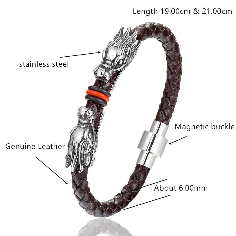 Janeyacy new Fashion Leather Bracelet Men's Brave Stainless Steel Dragon Brand Hombres Pulsera | Украшения и аксессуары