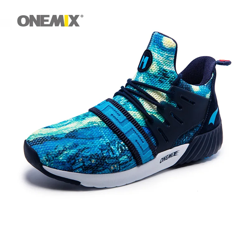 Мужские и женские кроссовки ONEMIX спортивные темно синего цвета с высоким берцем