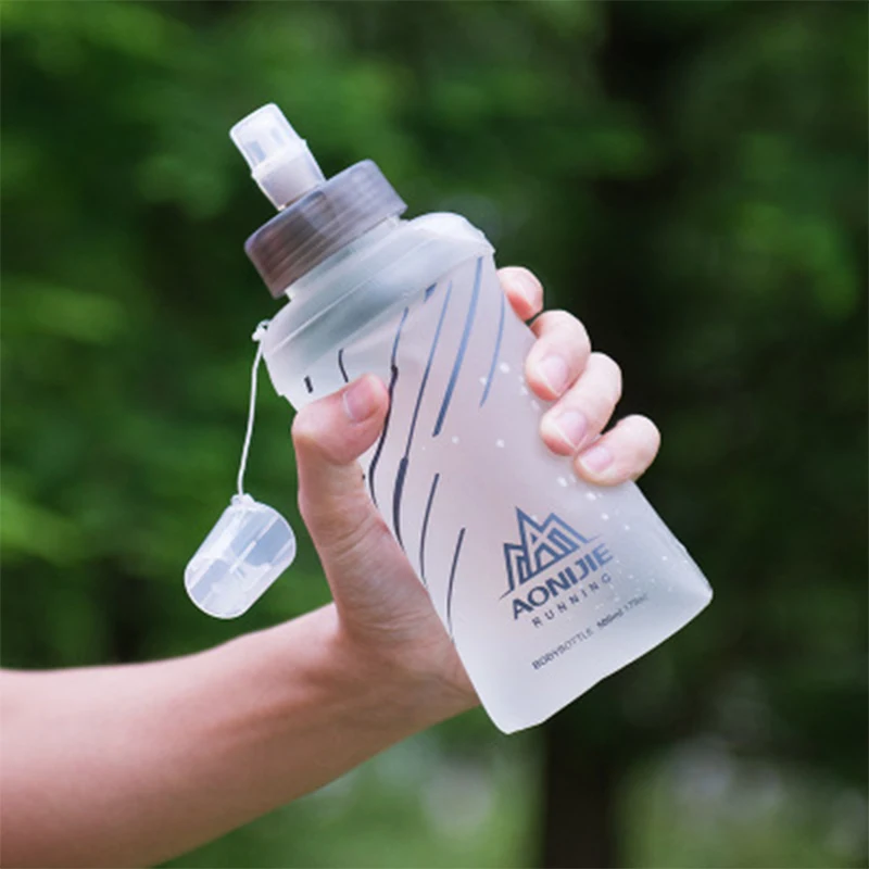 450/500 ML Water Bottle Soft Folding Portable Squeeze Travel Bottles Outdoor Flexible Running Drinkware With Dust-proof Cover