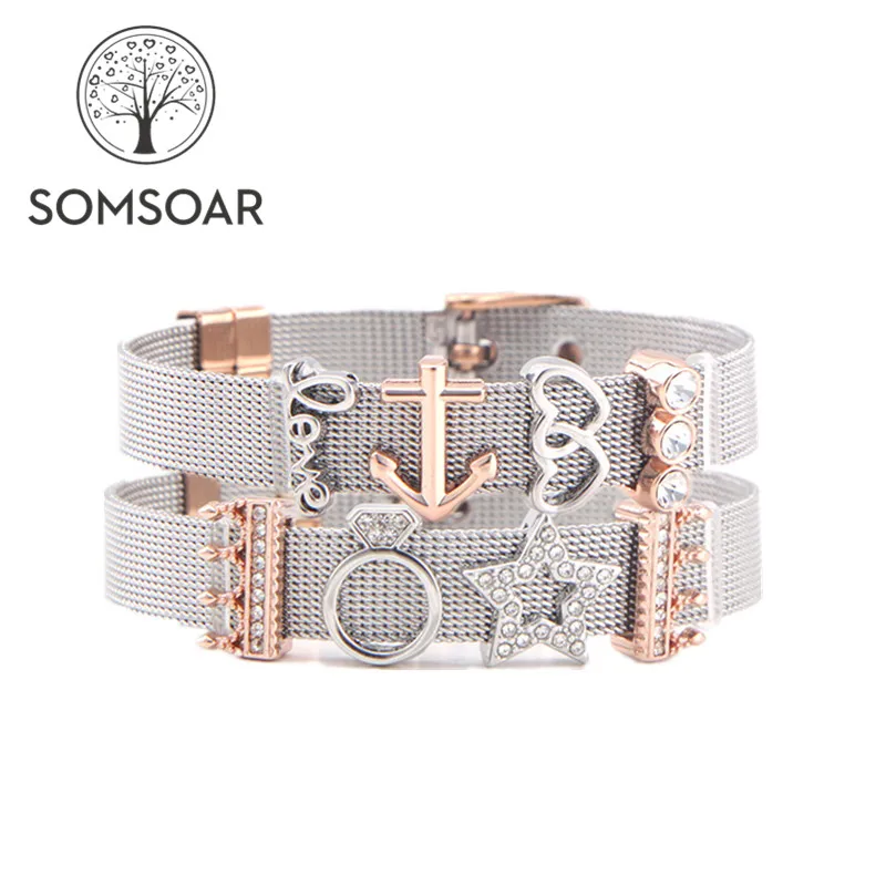Серебряные ювелирные изделия Somsoar розовое золото Sunburst Cross Mesh браслет из