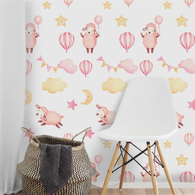 Sweet Warm Pink Sheep Balloon Wall Sticker Nordic Style Children House Decorative Wallpaper Self-adhesive Wardrobe Surface Decor | Дом и сад