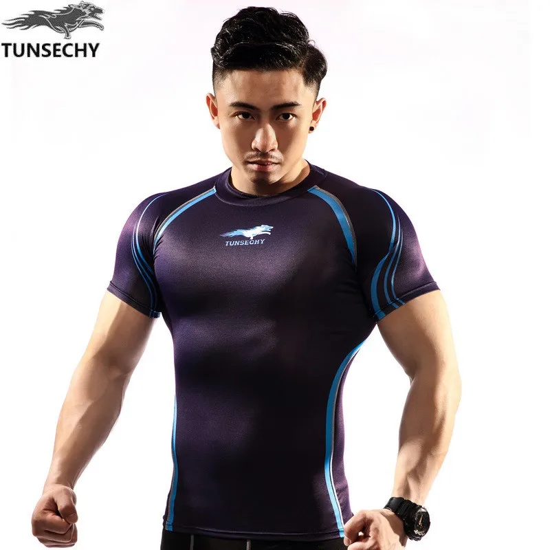Облегающая Мужская футболка облегающая с коротким рукавом туника для фитнеса