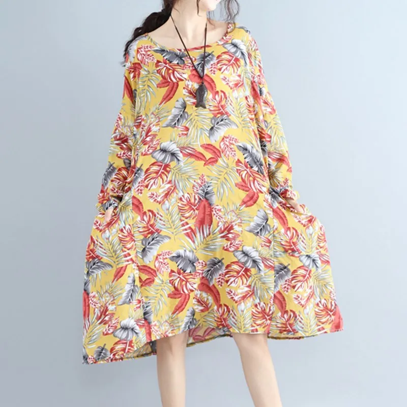 Новинка осень 2017 г. Женское платье с рукавами летучая мышь Винтаж Цветочный принт