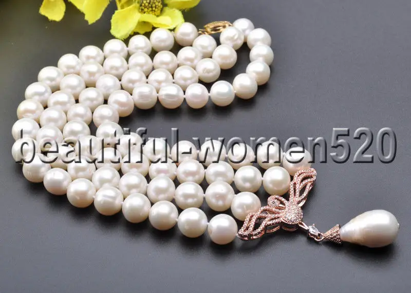

Z7593 2Strands 12mm White Round Pearl NecklacePendant 18inch