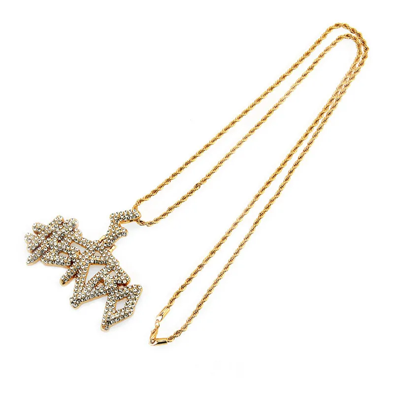 Iced Out Full Rhinestone Gold plating English Letters Hip Hop Necklace Pendants Micro Zircon Necklaces For Jewelry | Украшения и