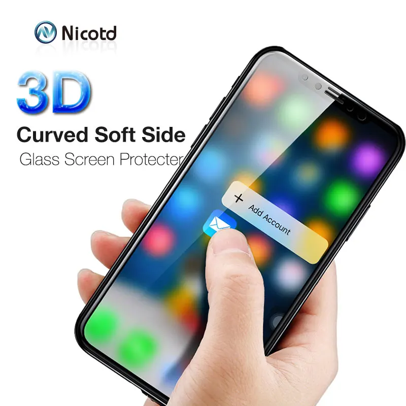 Nicotd 9H 3D изогнутое углеродное волокно мягкий край закаленное стекло для iPhone 8 Plus X 10