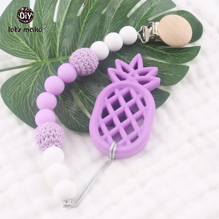purple Давайте сделаем детский Прорезыватель для зубов, соски для кормления, зажимы, силиконовые бусины-прорезыватели, ананас, игрушка для коляски, пол, нейтральный зажим, аксессуары для малышей - Цвет: purple