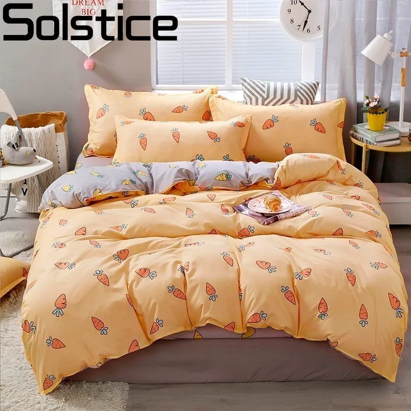 

Solstice Cartoon Cute Carrot Comforter Bedding Sets Queen Size Bed Linen Bedclothes Pillowcase Printing Bed Sheet Duvet Cover