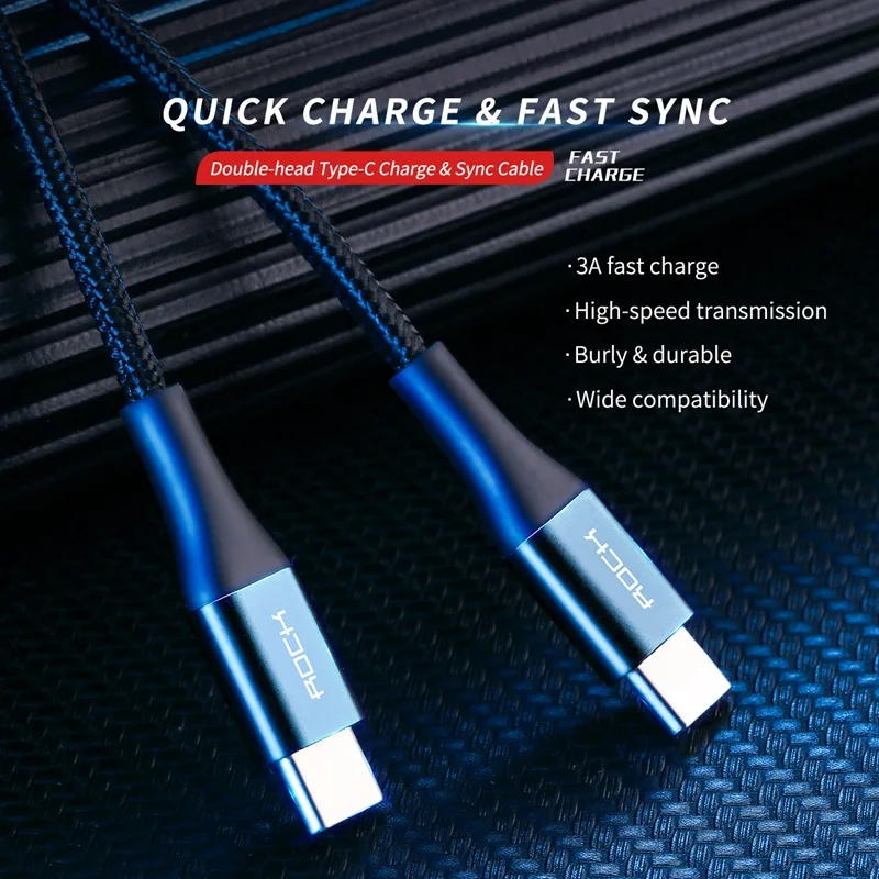 Кабель ROCK USB Type C кабель для Samsung S10 S9 поддержка PD 60 Вт QC3.0 3A быстрой зарядки и
