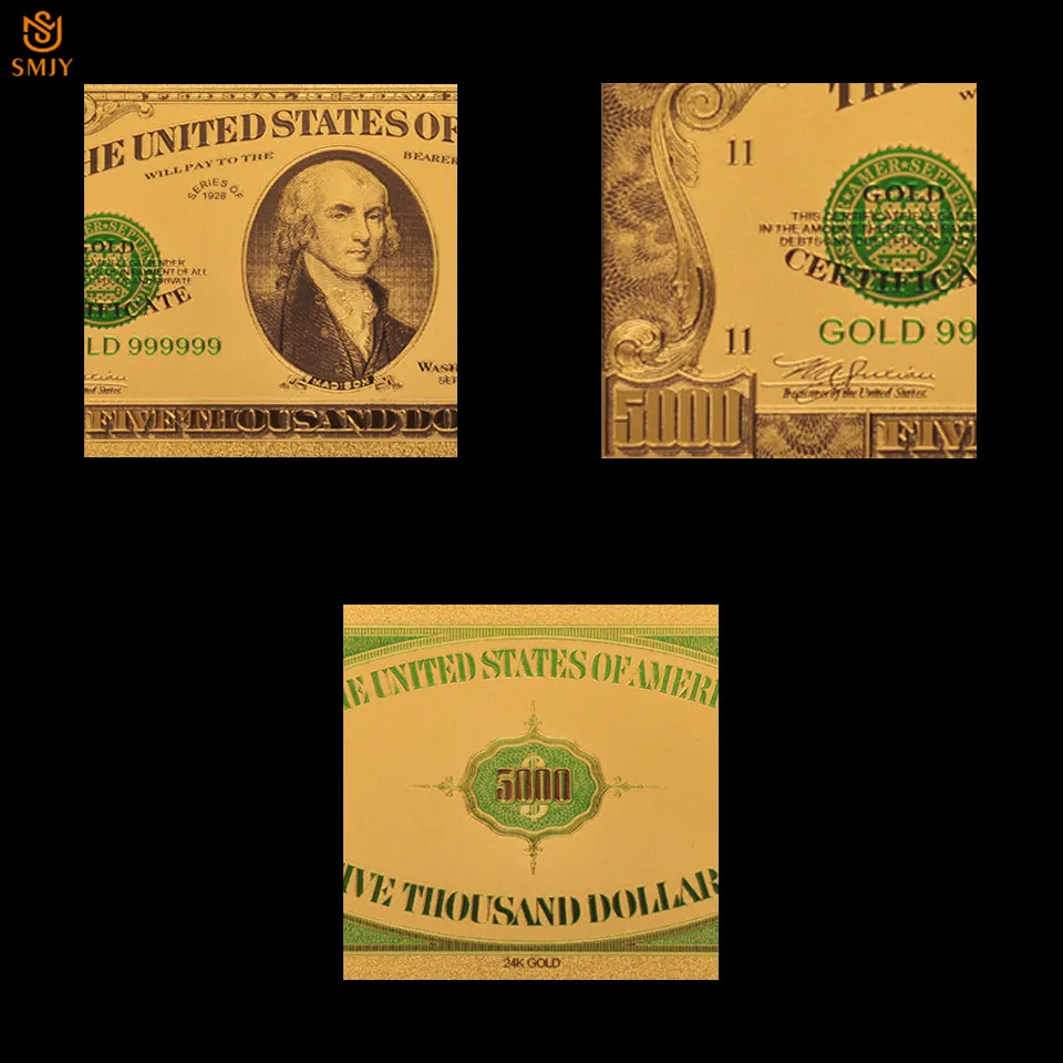 Новинка 1918 бумажная бумага для денег в США 5000 долларов 24k золотые банкноты