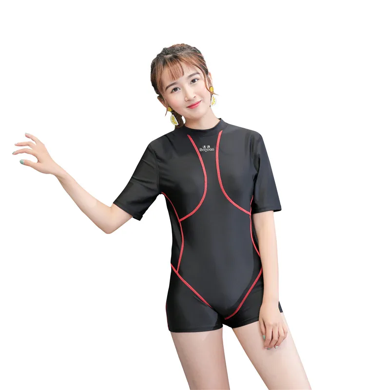 New One Piece Swimsuit Swimwear Women Three Quarter Short Sexy Swim Sport Professional Bathing Suits | Спорт и развлечения