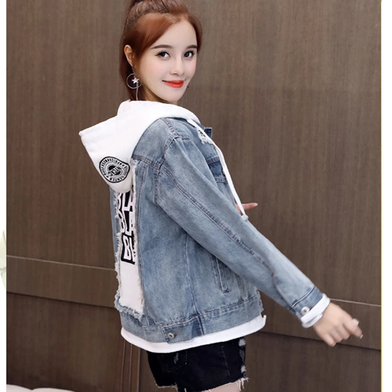 Модная короткая джинсовая куртка с капюшоном для женщин Сезон весна осень Новое