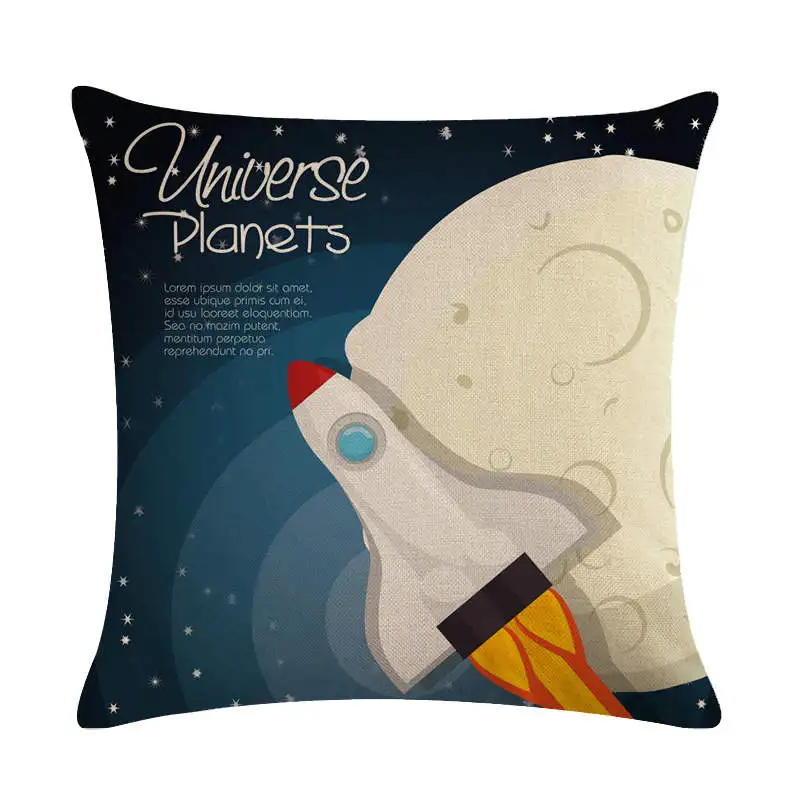 Чехол для подушки с мультяшным космическим кораблем чехол из хлопка и льна