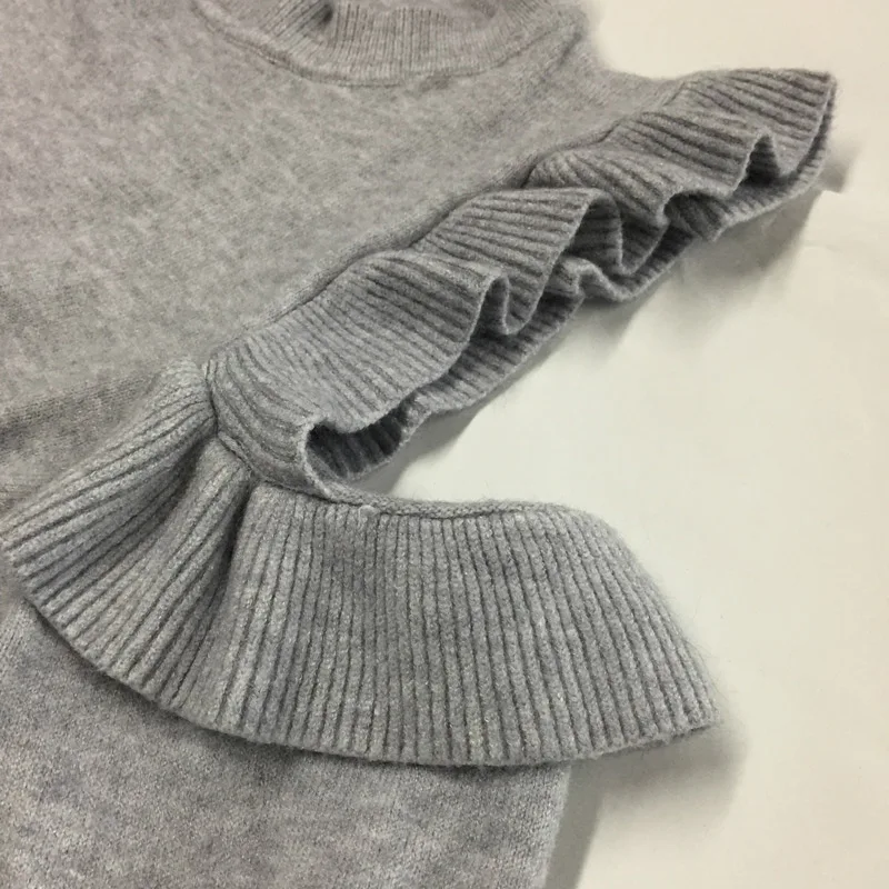 Кружево девушка 2017 Для женщин Зимняя одежда оборками с плеча вязаный свитер