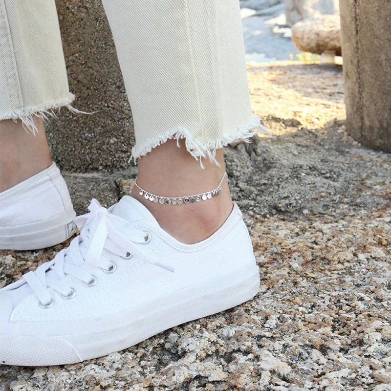 

No Fade 925 Silver Bohemian Beads Fashion Ankle Bracelet for Women Leg Chain Round Tassel Anklet