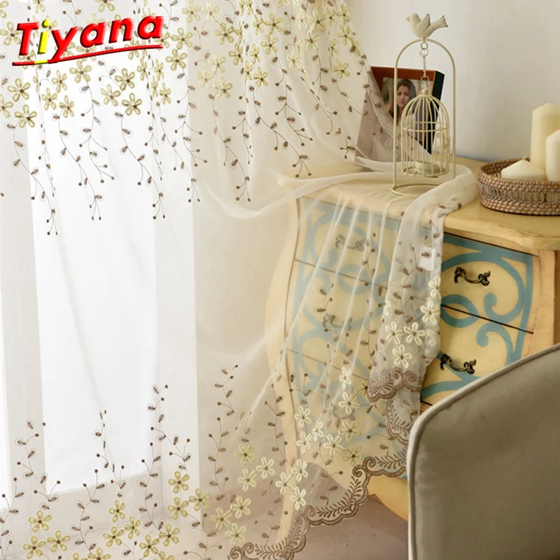 

White Window Screen Window Valance Translucidus Sheer Curtain Floral Tulle Curtain Hook Embroidered Grommet Top Modern WP273 *20