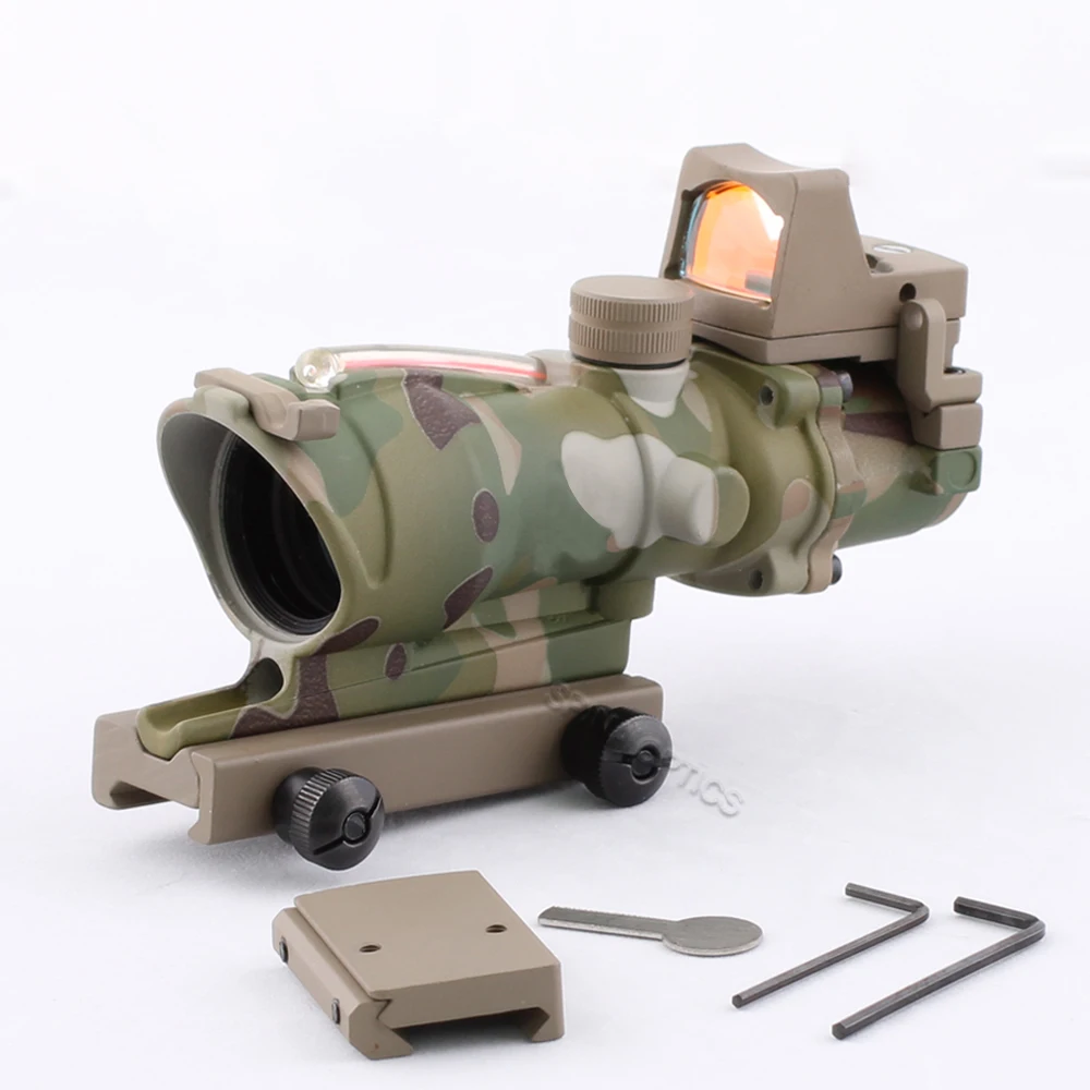 Спина оптика ACOG 4X32 Настоящее красный оптоволоконный прицел подсвеченный красным оптический прицел с РМР микро красная точка