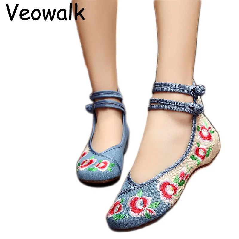 Veowalk/Модная женская повседневная комфортная обувь на плоской подошве из льна и хлопка с цветочным принтом; женские парусиновые Балетки без застежки; zapatos mujer